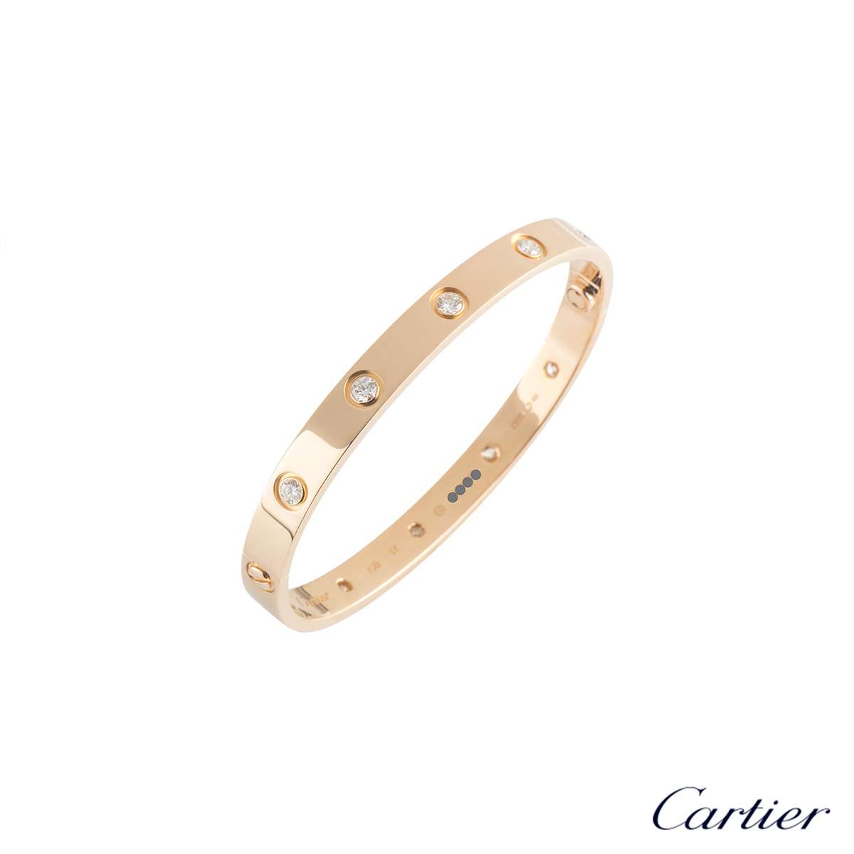 Cartier 18k Rose Gold Full Diamond Love Bracelet Size 17 B6040617 ...